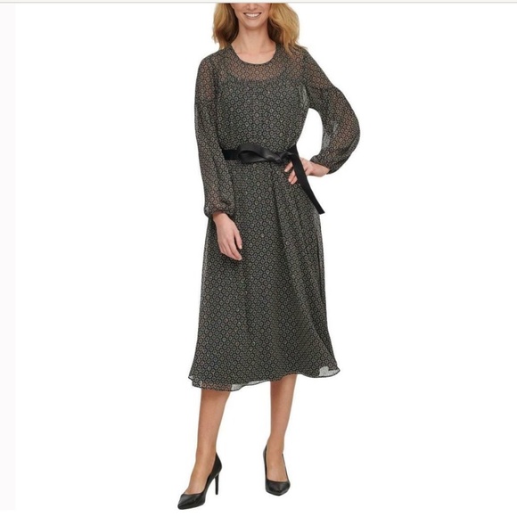 Calvin Klein Green Printed Metallic Midi Dress green Fall plus size 16 - Picture 2 of 14